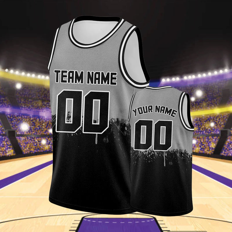 Black Gray Custom Basketball Jersey Tank Hop Personalized Print Team Name Number Logo Sports Shirts for Men Women Youth Kids
