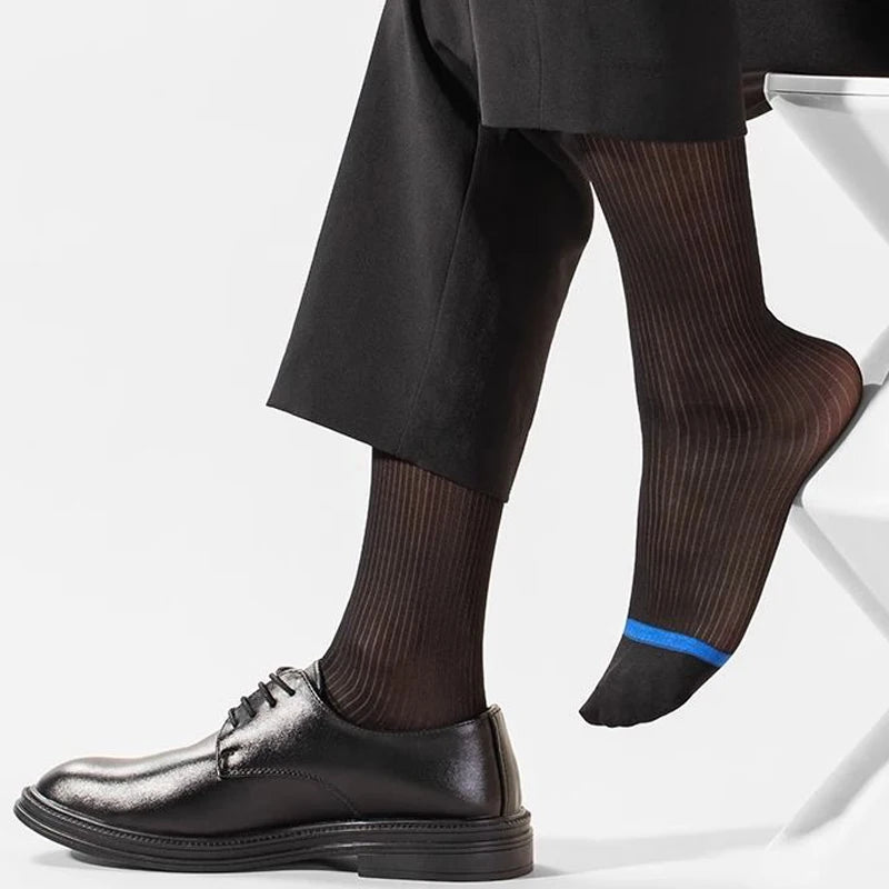 7 Pairs Man Short Silk Socks Business Thin Nylon Striped | SAMAG