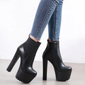 New Autumn Winter Platform High Heels Women Ankle Boots Black PU Leather Round Toe Fashion Female Thick heel Shoes Large size