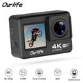 Ourlife Action Camera 4K 30FPS WiFi 30M Underwater Waterproof 170° DVR Sports Video Recording 2.0'' Screen Display Video Camera