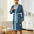 Men's lightweight quick-drying pajama bathrobe - 3D digital printing, non-fading design, stand-up collar and adjustable waistban