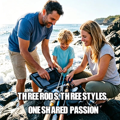 Beginner Family Fishing Rod Kit Portable 3 Spinning | SAMAG