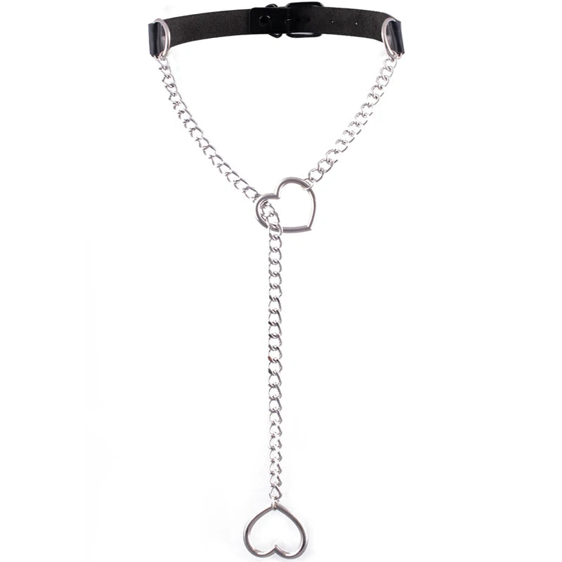 Heart Slip Chain Necklace Black leather Choker Collar For Women Goth Accessories  Punk Gothic Jewelry