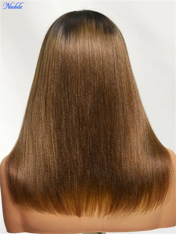 Nadula 13x4 7X5 Chestnut Brown BOB Wig Yaki Straight Pre-Bleached Knots Pre Cut HD Transparent Lace Human Hair Wig Ready to Wear