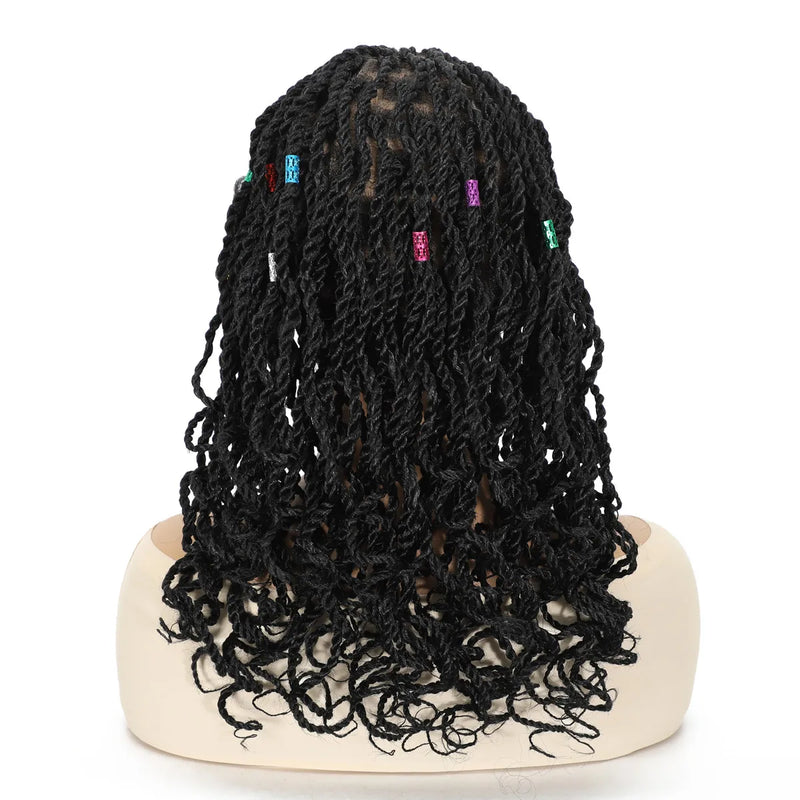 Synthetic Braided Full Lace Wigs with Baby Hair 12inch Curly Twist Box Braided Wigs for Woman Glueless Braided Wigs on Sale