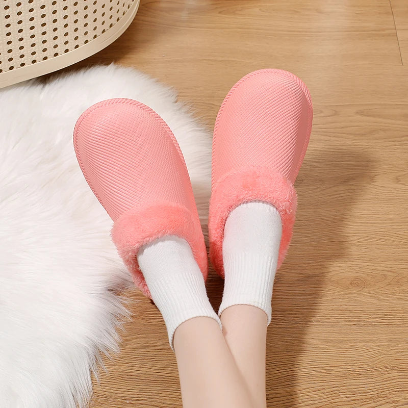 Women's Winter Plush Cotton Slippers Waterproof Oil-resistant Couple Set Indoor Home Non-slip Warm Comfortable Casual Simple Des