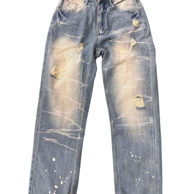 【HME】Men's jeans Street‑Style Distressed Denim Pants | SAMAG