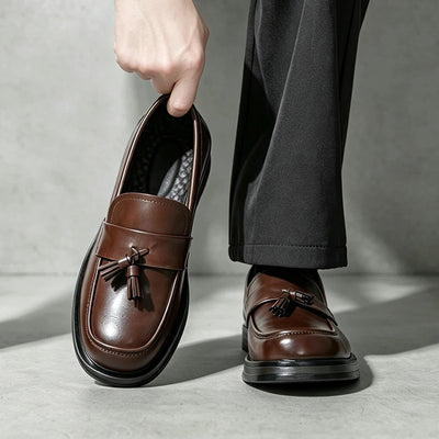 Men Square Toe Tassel Loafers Slip On Leather Dress Shoes | SAMAG