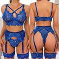 Porn Plus Size Sexy Lingerie Bra And Panty Garters 3pcs See Through Sexy Hollow Out Women's Underwear Set Erotic Lace Bra Set