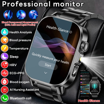 Model Uric Acid & Lipid Health Analysis Smart Watch Men ECG+PPG Bluetooth Call 2.01 - inch Flashlight Smartwatch | SAMAG