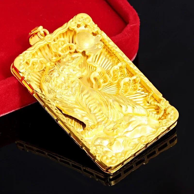 Real 18 K Gold Men's Square Tiger Pendant for Men Father Bro Pure Classic Wedding Gold Pendants Without Chain Fine Jewelry Gifts