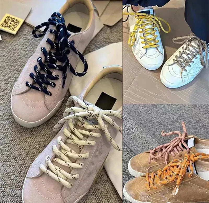 1 Pair Dot Thread Twill Round Rope Shoelaces Sneaker Sport DE Training Shoes White Leather Leisure Casual DIY Shoes Lace