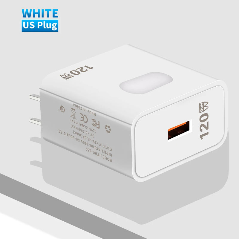 120W GaN Charger Quick Charge3.0 Fast Charging Wall Power Adapter for Samsung iPad Xiaomi iPhone Cell Phone Chargers EU/US Plug