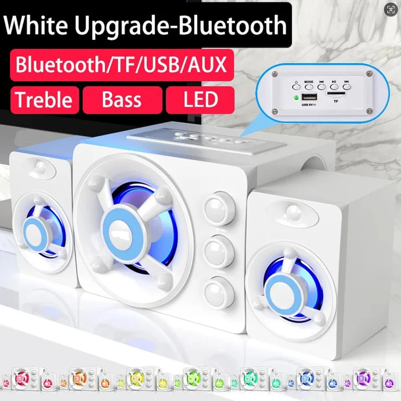 HIFI 3D Stereo Speakers Colorful LED Heavy Light AUX USB Wired Wireless Bluetooth Audio Home Theater Surround Sound Bar TV