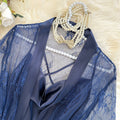 Women Lace Sleepwear Set Sheer Robe with Cowl Neck Slip | SAMAG