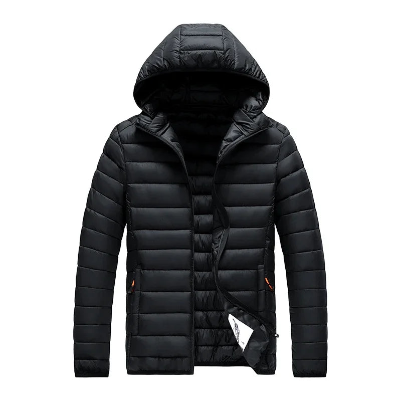2026 New Men's Lightweight Padded Jacket Hooded Zip-up Parka Male Cotton Down Warm Demi-season Autumn Spring Warm Big Size Coat