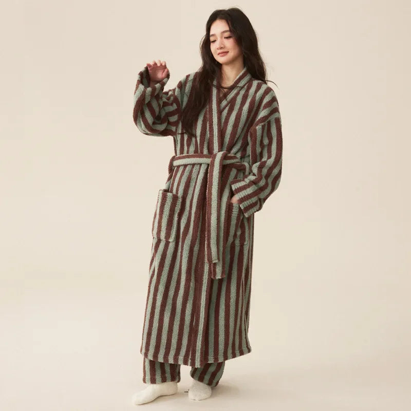 Thickened Flannel Robe Pants Pajamas Set Autumn Winter | SAMAG