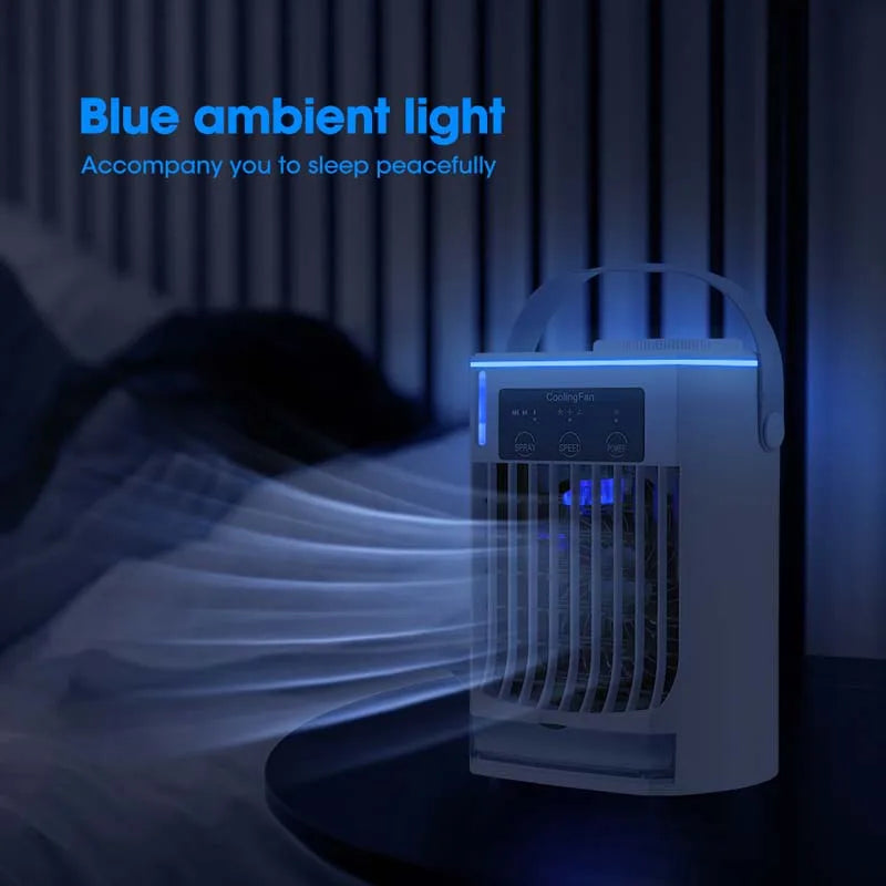 Portable USB Mini Cooling Air Conditioner 3 Speeds Bladeless Fan 5 White Night Light OEM Personal Home Office Air Plastic Hotels