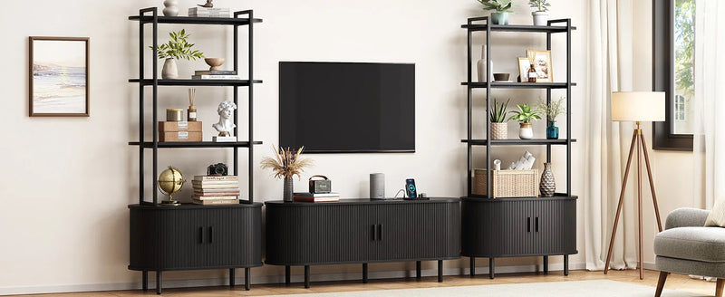 71" Tall Bookshelf,4-Tier Book Shelf with Storage Cabinet,Modern Bookcase with Sliding Door & Adjustable Footpad