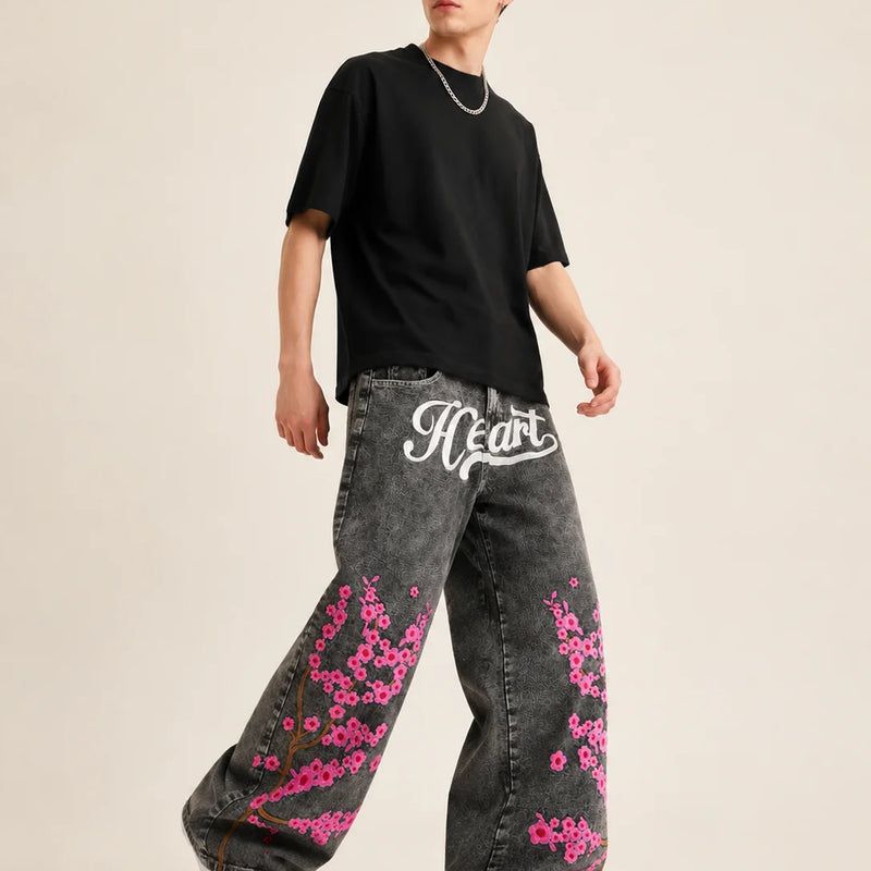 UP.THE Men Baggy Wide Leg Jeans, Vintage Washed Black | SAMAG