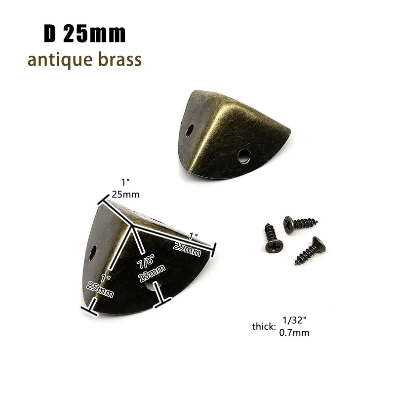 12pcs Decorative Jewelry Chest Wine Gift Box Wooden Case Antique Brass Golden Furniture Corner Protector Cover with Screws Nails