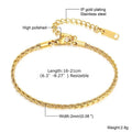 Hip Hop Men's Stainless Steel Rope Chain Bracelets,2/3/4/5mm Gold Color Adjustable Twisted Chain Wristband,Punk Casual Jewelry