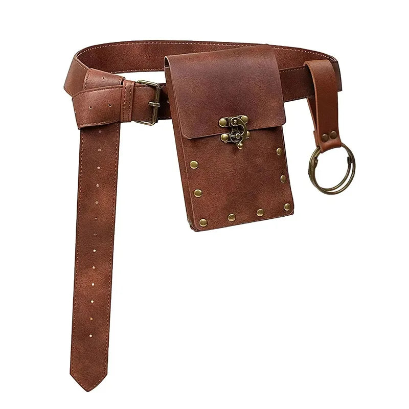 5Pcs/Set Medieval Leather Belt Waist Bag Renaissance Steampunk Vintage Waist Pack Cosplay Halloween Costume Accessories Set ﻿