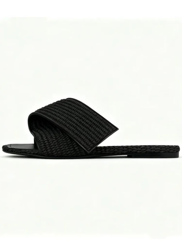 2026 Summer Women's Flat Slippers, Women's Outerwear, Square Head, Open Toe, One Line Slippers, Men's Slippers