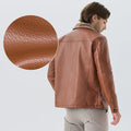 Faux Leather Men Jacket Thickened Plush Lining Warm PU Leather Jacket Business Casual Leather Jacket Winter Faux Fur Collar Coat