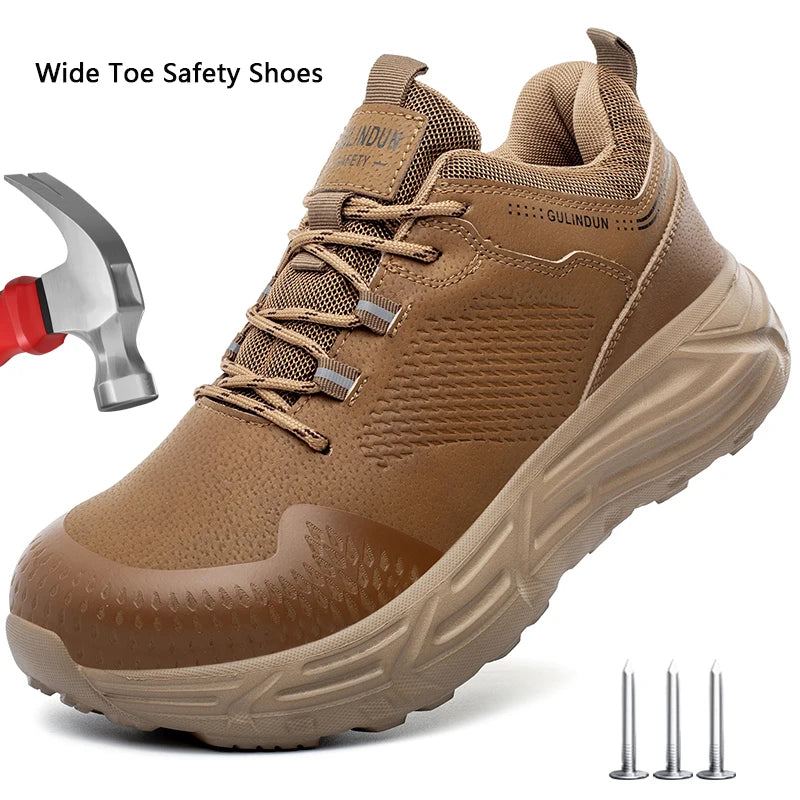 Wide Toe Work Safety Shoes Men Work Sneakers Anti Smash Anti Puncture Steel Toe Shoes Lightweight Protection Safety Boots