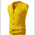Beige Men's Sleeveless Knit Vest; Pullover Vests for Fall and Winter, Available in Yellow, Gray, Khaki, and Blue.