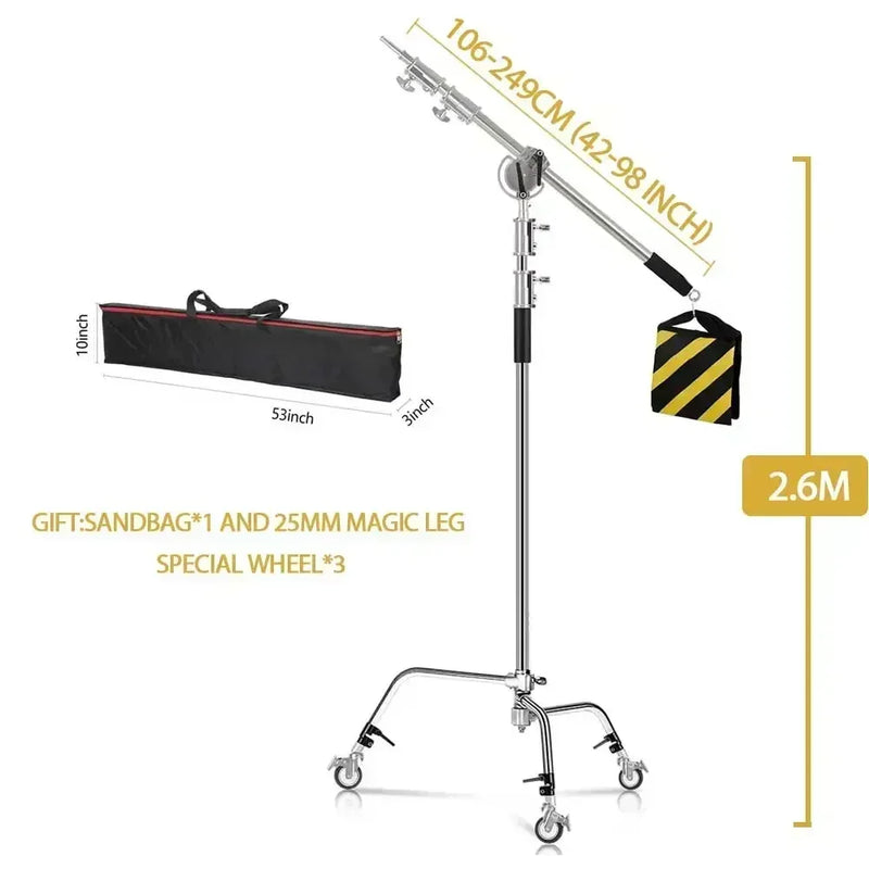 C Stand Stainless Steel Kit Light Stand With Weight Bag Photo Studio Accessories Extension Rod 2.49M Length Arm Cross Boom