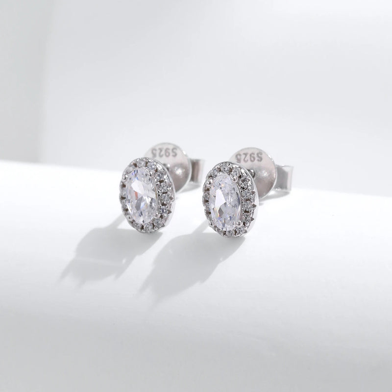 MODIAN Small Exquisite Stud Earrings 925 Sterling Silver Oval CZ Stackable Earrings For Women Date Party Fine Jewelry