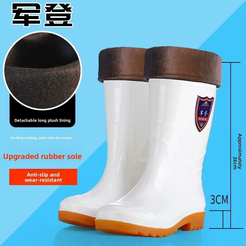 White Work Boots Waterproof Slip Resistant High And Medium Tube Food Hygiene Boots Rubber Shoes for Men Rain Boots