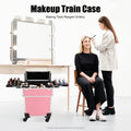 18" Aluminum Makeup Train Case, Rolling Cosmetic Organizer Cart with Key Lock, Large Portable Beauty Storage Suitcase for Professional Travel Salon
