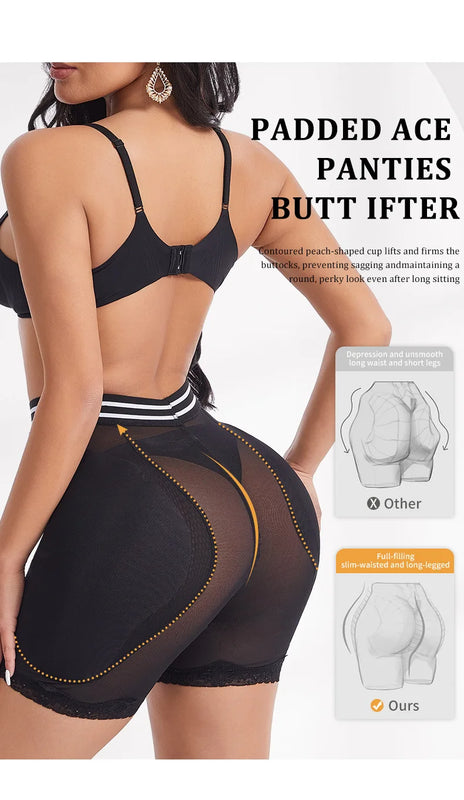 Body Shaper Women Shapewear Panties Removable Hip Pads Breathable Mesh Lace Hem Butt Lifting Underwear Daily Office Wear