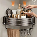 Space Saving Suction Cup Bathroom Rack With Sturdy Triangular Frame And Hook Rod Suitable For Showers And Bathrooms