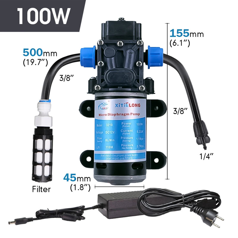 0.7MM Brass Nozzle 60W Self-Priming Pump Timing Misting Spray Kit for Garden Plants Farm Automatic Atomization Cooling System