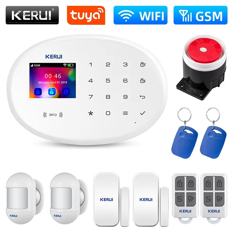 KERUI WIFI GSM Alarm System Kit W202 Home Security Protection Tuya Smart Support Alexa with Motion Detector Door Opening Sensor