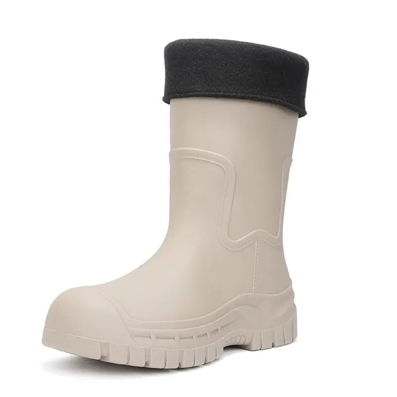 Stylish Men's Tall Rain Shoes New Cinch-Top Waterproof Non-Slip Mid-Calf Boots for Work Fishing Kitchen Use
