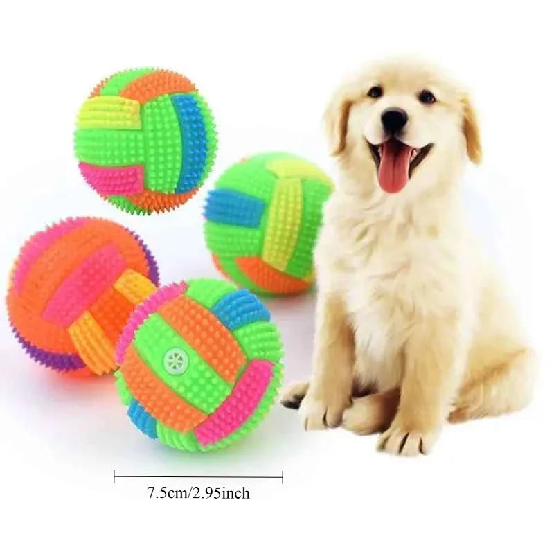 Glowing Bouncy Ball with Whistle Sound Elastic Chew Toy for Dogs Teeth Cleaning Massage Ball Safe Pet Toys Stress Relief Gift‌