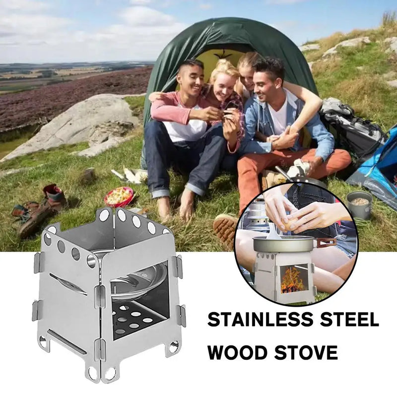 Folding Steel Wood Burning Camping Stove Lightweight Portable Firewood Stove for Outdoor Hiking Travel BBQ Picnic Camping Equipm