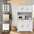 67" Food Pantry Storage Cabinet for Kitchen, White Freestanding Pantry with Charging Station, Door And Adjustable Shelves, Buffet Cabinet for Kitchen, Living Room, And Dining Room, Freestanding Tall Pantry with Microwave Shel