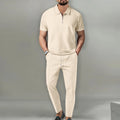 Autumn New European and American Men's Solid Color Casual Comfort Set, Pants, Short Sleeves, Zipper - View 3 | SAMAG