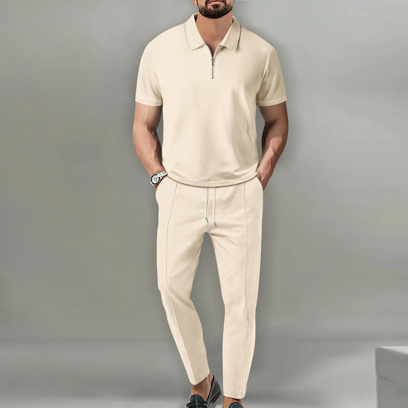 Autumn New European and American Men's Solid Color Casual Comfort Set, Pants, Short Sleeves, Zipper - View 3 | SAMAG