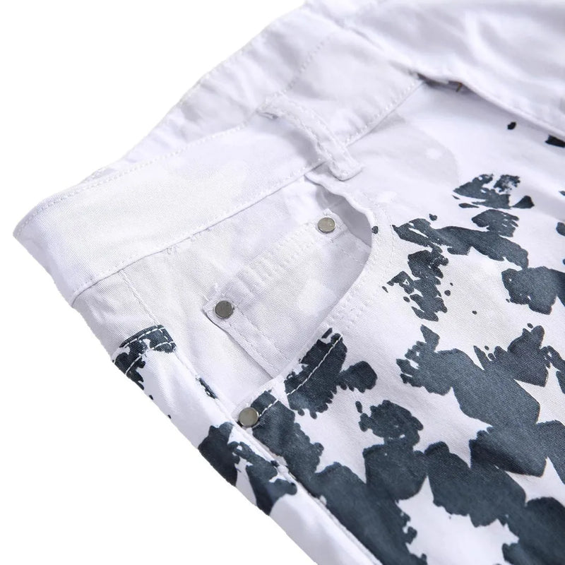 Men's white American flag printed jeans | SAMAG