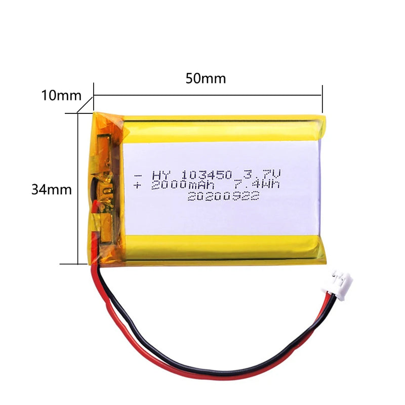 100% real capacity 3.7V 103450 2000mAh Rechargeable Polymer Lithium Battery, for Cameras, GPS, Bluetooth Speakers，PS4 controller