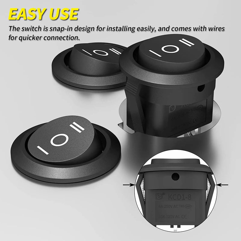 DaierTek 5PCS Round KCD1 Rocker Switch 12V 3 Pin 3 Position ON Off ON 10A/125V DC SPDT Circle Toggle with - Visuel 6 | SAMAG