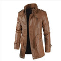Autumn And Winter New Men's Medium And Long Leather Jacket Stand-up Collar Piled Thickened PU Leather Jacket