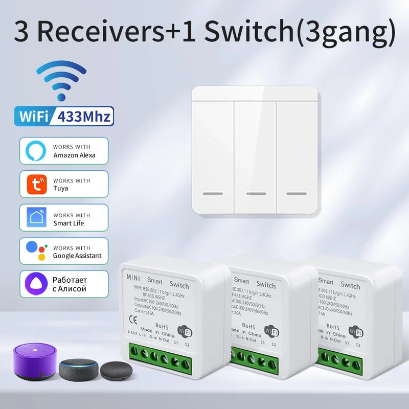 Wifi Smart Switch for Led Lighting Tuya Smart Life RF 433MHz Remote Voice Control Alexa Google Alice 1/2/3 Gang Wireless Switch